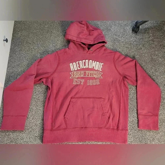 VTG Abercrombie & Fitch embroidered Red Hooded sweatshirt Mens XLG - Picture 3 of 7